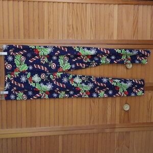 Legging Army Blue Red Green Candy Cane Mistletoe Print Leggings Plus Size 14-20